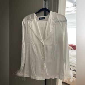 Bridal fluffy white pajama set (silk top + full pants)